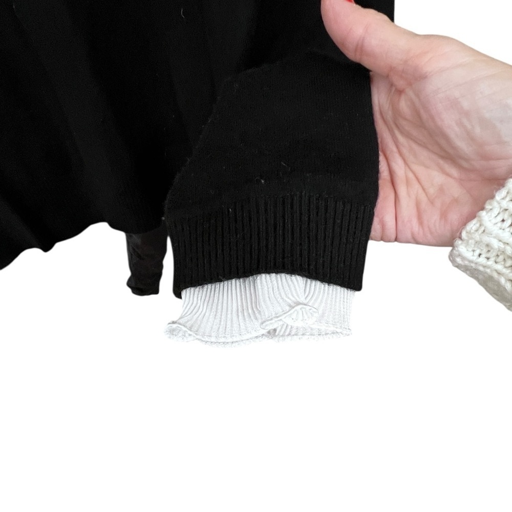 Sioni Milano Black Sweater with Ruffled Collar and Pearl Accents - Picture 2 of 7